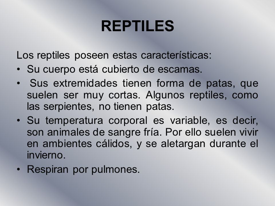 REPTILES Los reptiles poseen estas características:
