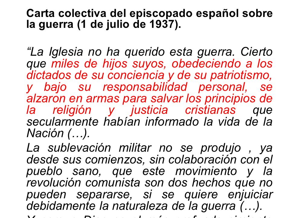 Carta colectiva del episcopado español sobre la guerra (1 de julio de 1937).