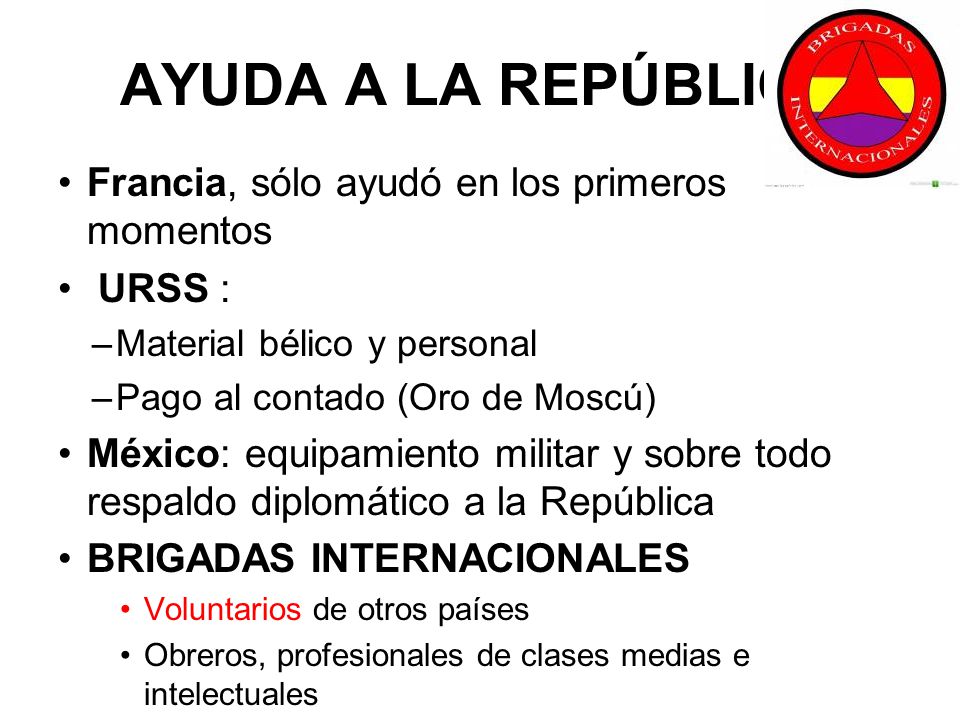 AYUDA A LA REPÚBLICA Francia, sólo ayudó en los primeros momentos