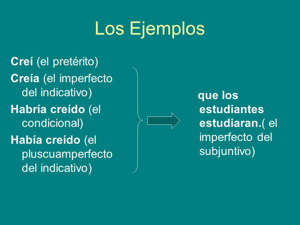 Los Ejemplos Creí (el pretérito) Creía (el imperfecto del indicativo)