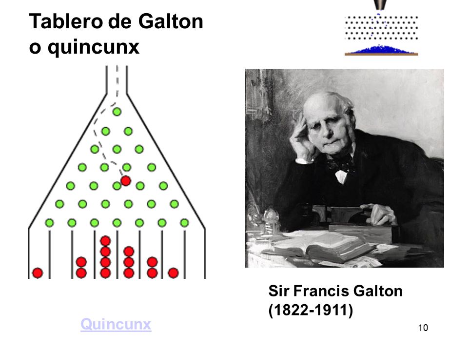 Tablero de Galton o quincunx Sir Francis Galton ( ) Quincunx