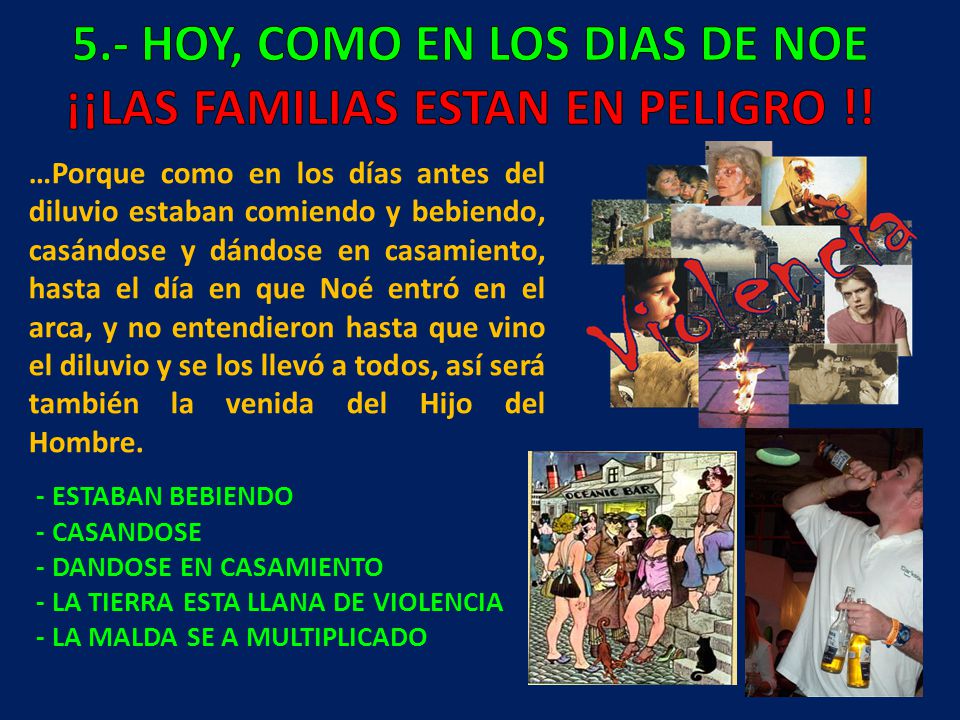 5.- HOY, COMO EN LOS DIAS DE NOE ¡¡LAS FAMILIAS ESTAN EN PELIGRO !!
