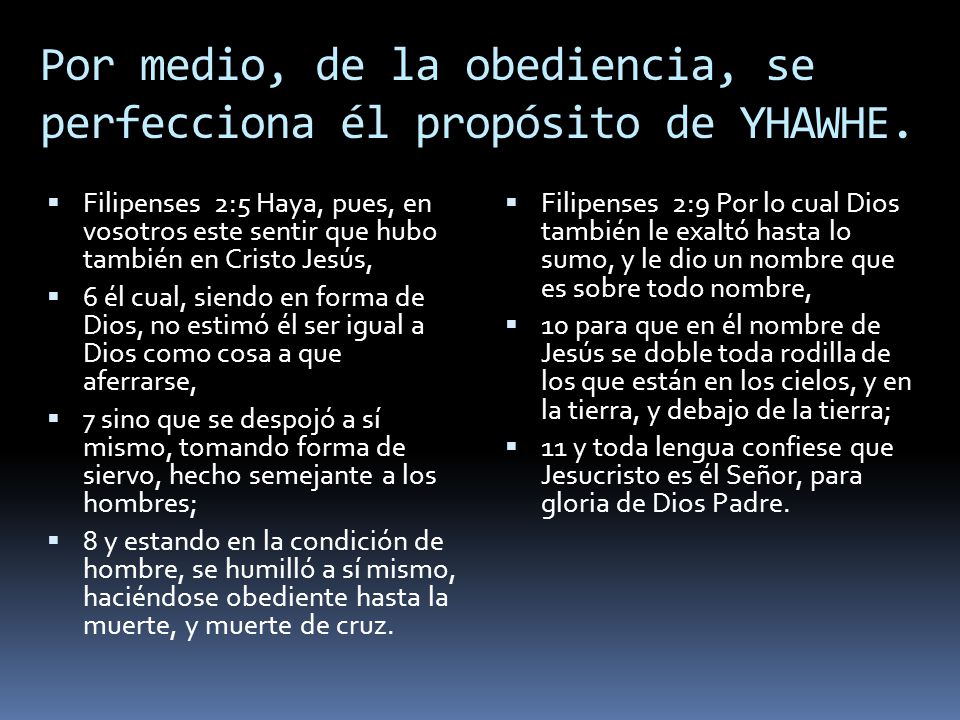 Por medio, de la obediencia, se perfecciona él propósito de YHAWHE.