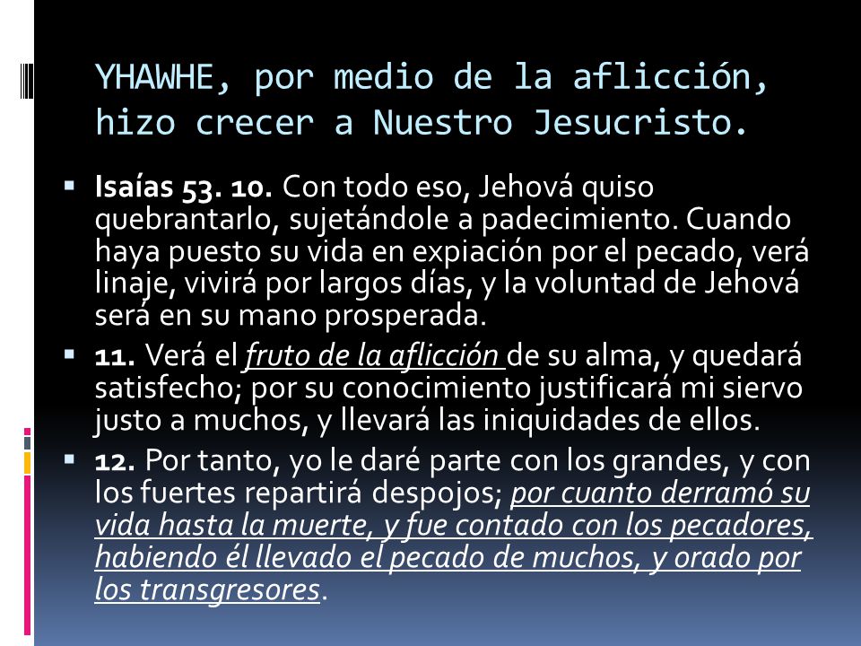 YHAWHE, por medio de la aflicción, hizo crecer a Nuestro Jesucristo.