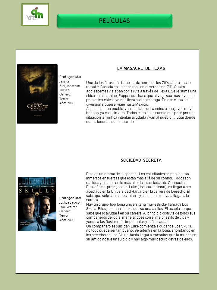 PELÍCULAS LA MASACRE DE TEXAS Protagonista: SOCIEDAD SECRETA