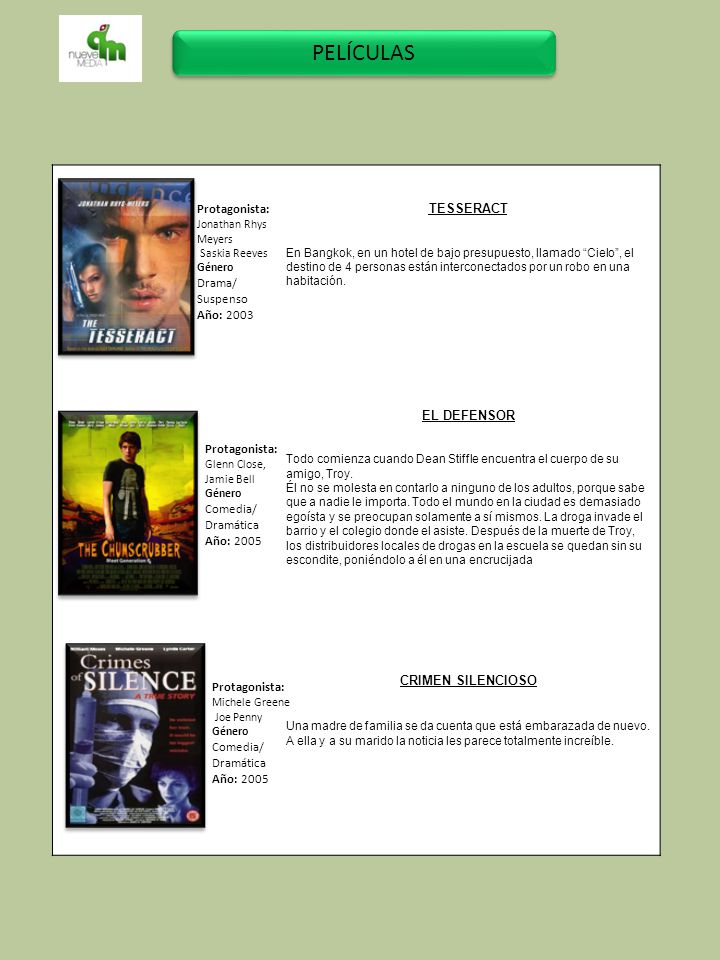PELÍCULAS TESSERACT Protagonista: EL DEFENSOR Drama/ Suspenso