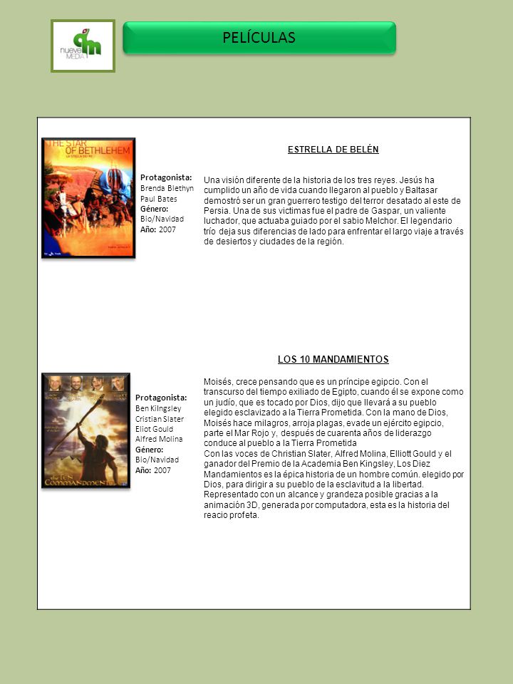 PELÍCULAS Protagonista: LOS 10 MANDAMIENTOS Protagonista: