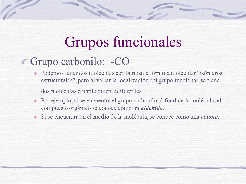 Grupos funcionales Grupo carbonilo: -CO