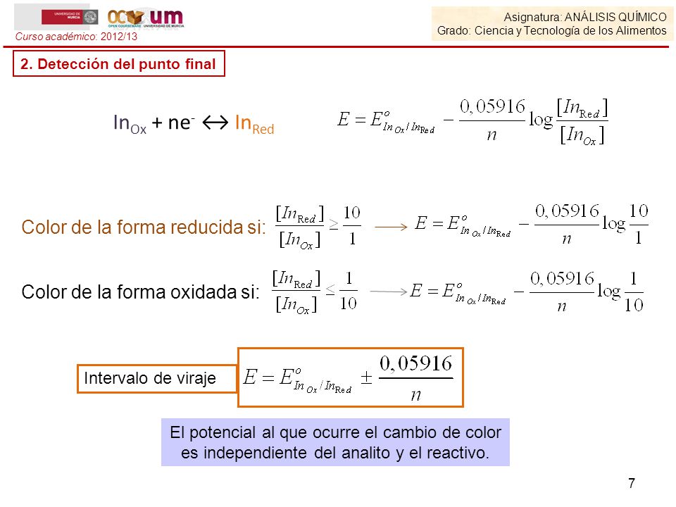 InOx + ne- ↔ InRed Color de la forma reducida si: