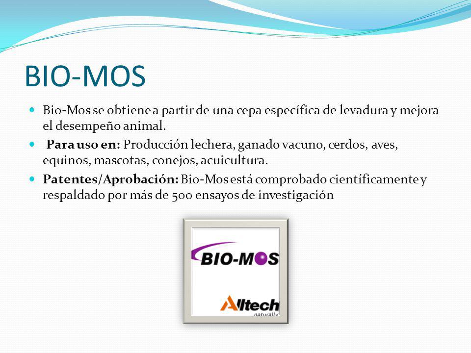 BIO-MOS Bio-Mos se obtiene a partir de una cepa específica de levadura y mejora el desempeño animal.