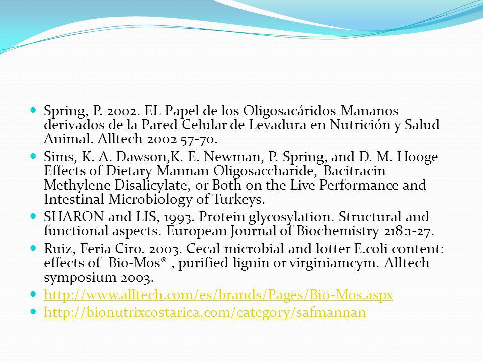 Spring, P EL Papel de los Oligosacáridos Mananos derivados de la Pared Celular de Levadura en Nutrición y Salud Animal. Alltech
