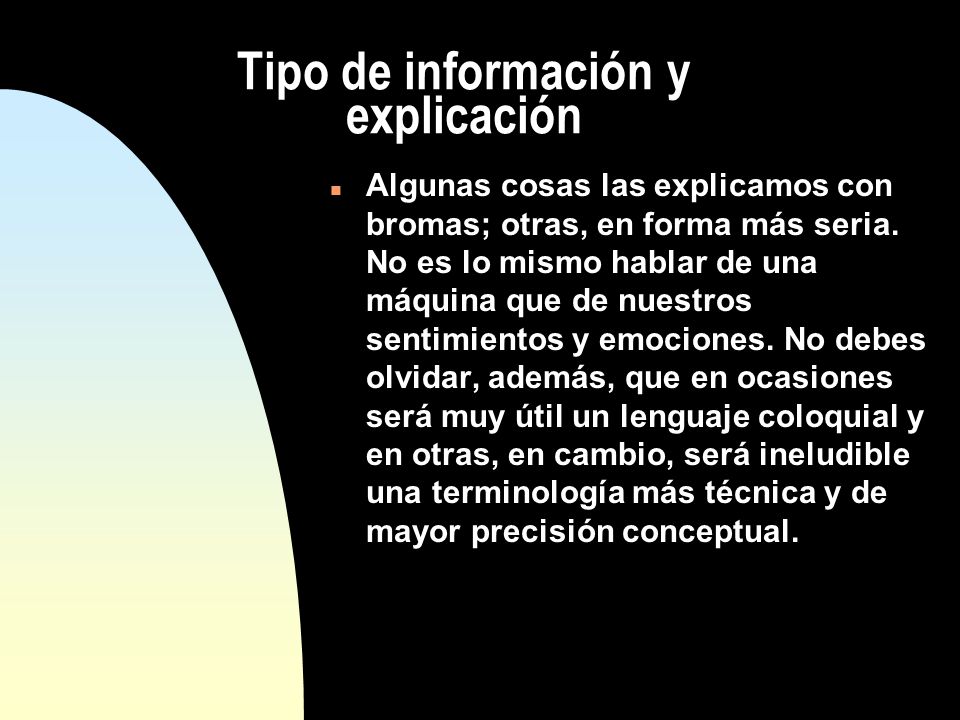 Tipo de información y explicación