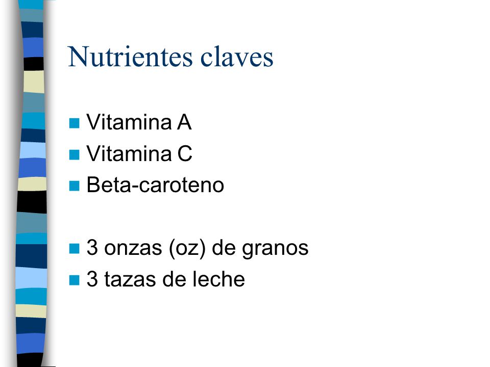 Nutrientes claves Vitamina A Vitamina C Beta-caroteno