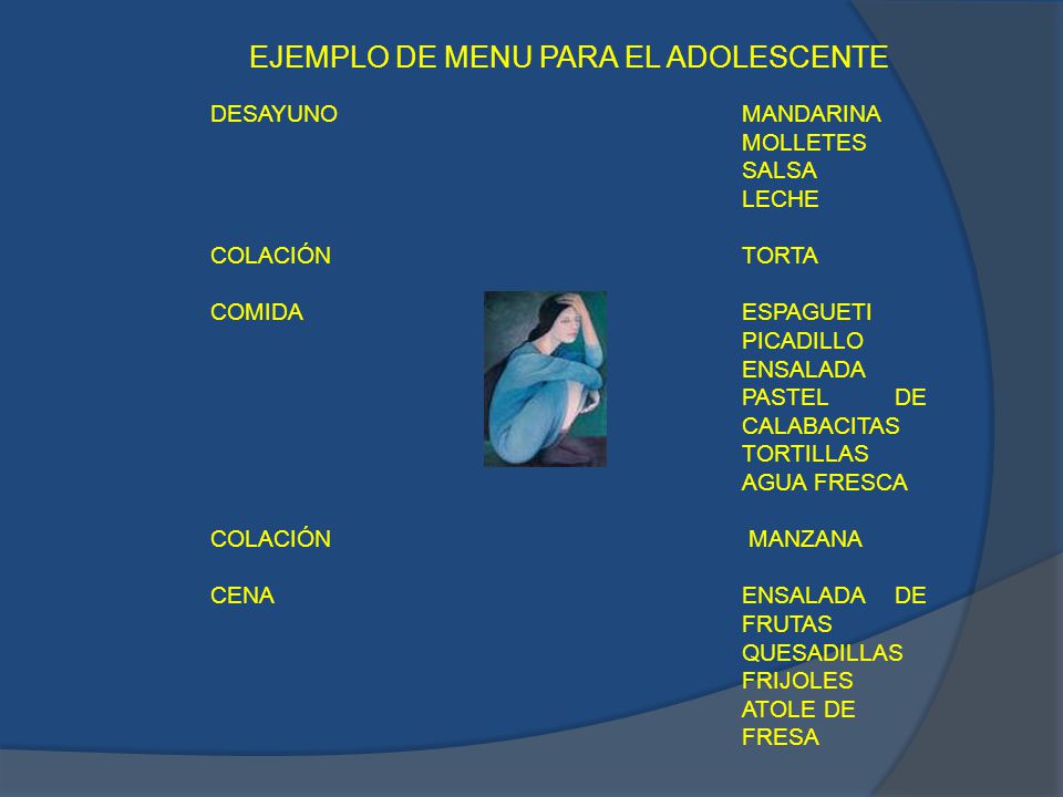 EJEMPLO DE MENU PARA EL ADOLESCENTE