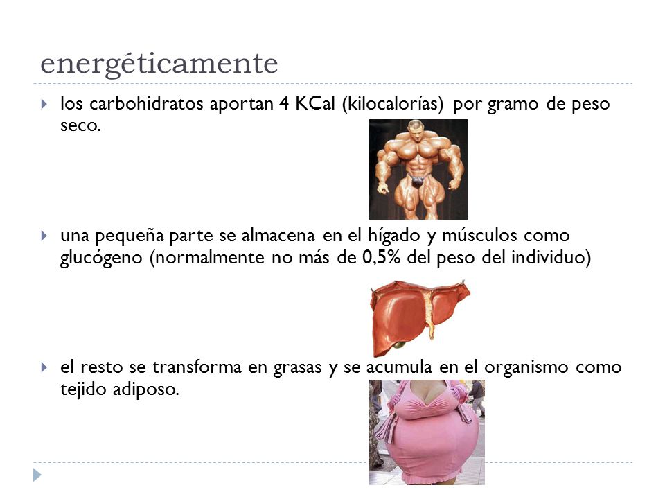 energéticamente los carbohidratos aportan 4 KCal (kilocalorías) por gramo de peso seco.