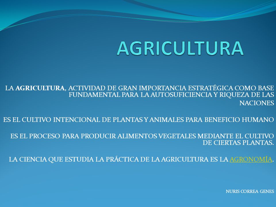 AGRICULTURA LA AGRICULTURA, ACTIVIDAD DE GRAN IMPORTANCIA ESTRATÉGICA COMO BASE FUNDAMENTAL PARA LA AUTOSUFICIENCIA Y RIQUEZA DE LAS.