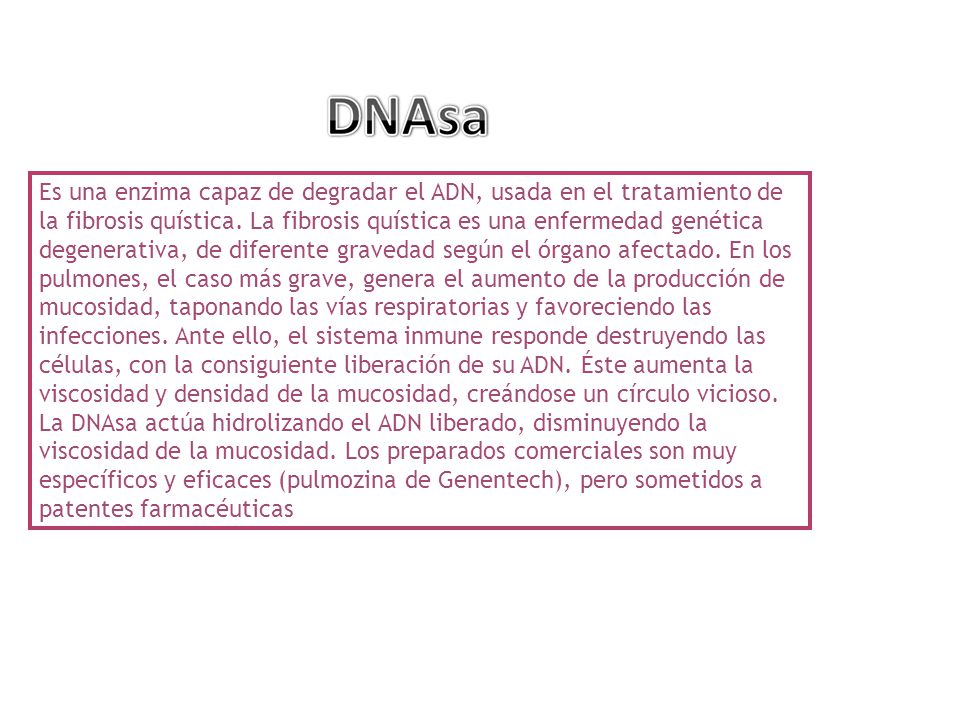 Es una enzima capaz de degradar el ADN, usada en el tratamiento de la fibrosis quística.