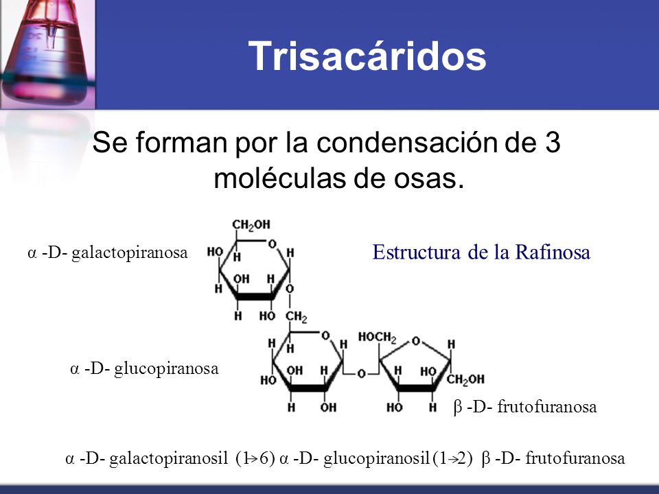 Trisacáridos Se forman por la condensación de 3 moléculas de osas.
