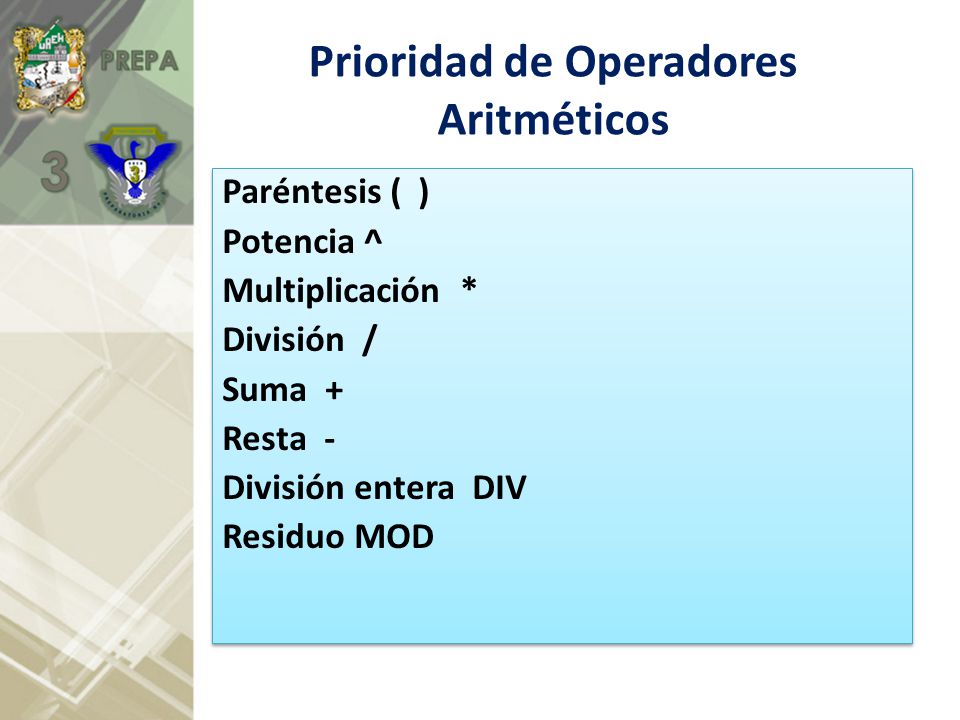 Prioridad de Operadores Aritméticos