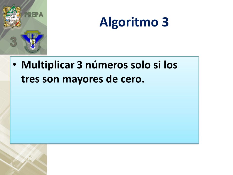 Algoritmo 3 Multiplicar 3 números solo si los tres son mayores de cero.