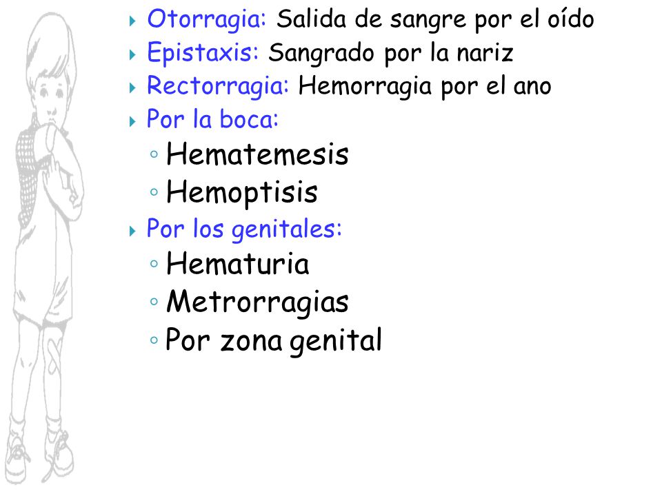 Hematemesis Hemoptisis Hematuria Metrorragias Por zona genital