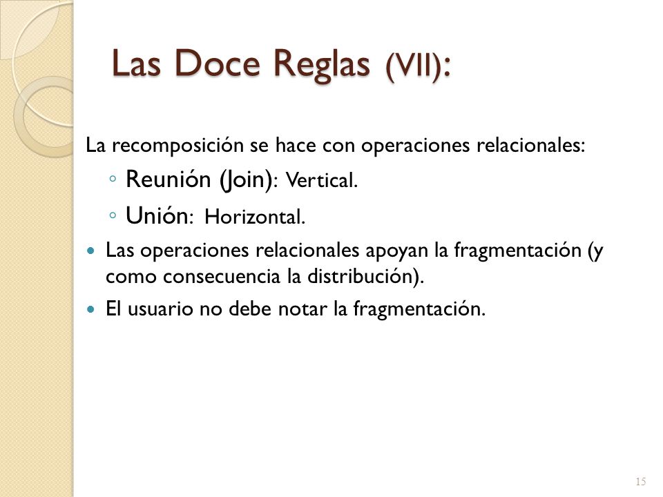 Las Doce Reglas (VII): Reunión (Join): Vertical. Unión: Horizontal.
