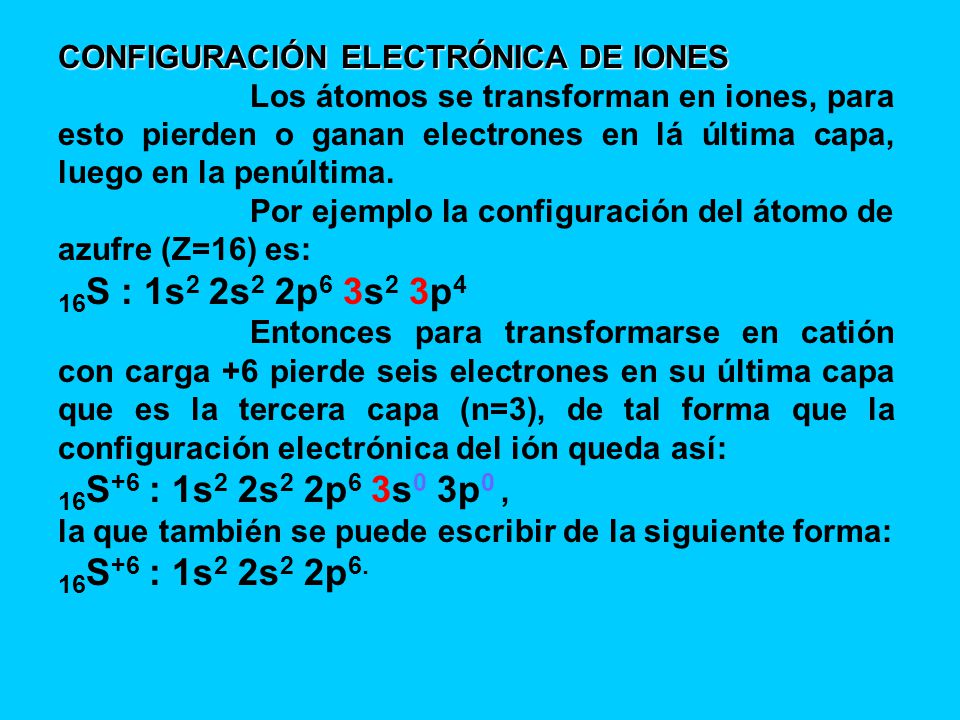 CONFIGURACIÓN ELECTRÓNICA DE IONES