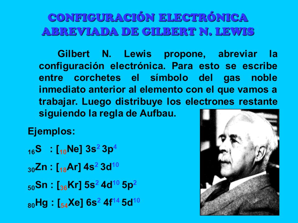 CONFIGURACIÓN ELECTRÓNICA ABREVIADA DE GILBERT N. LEWIS