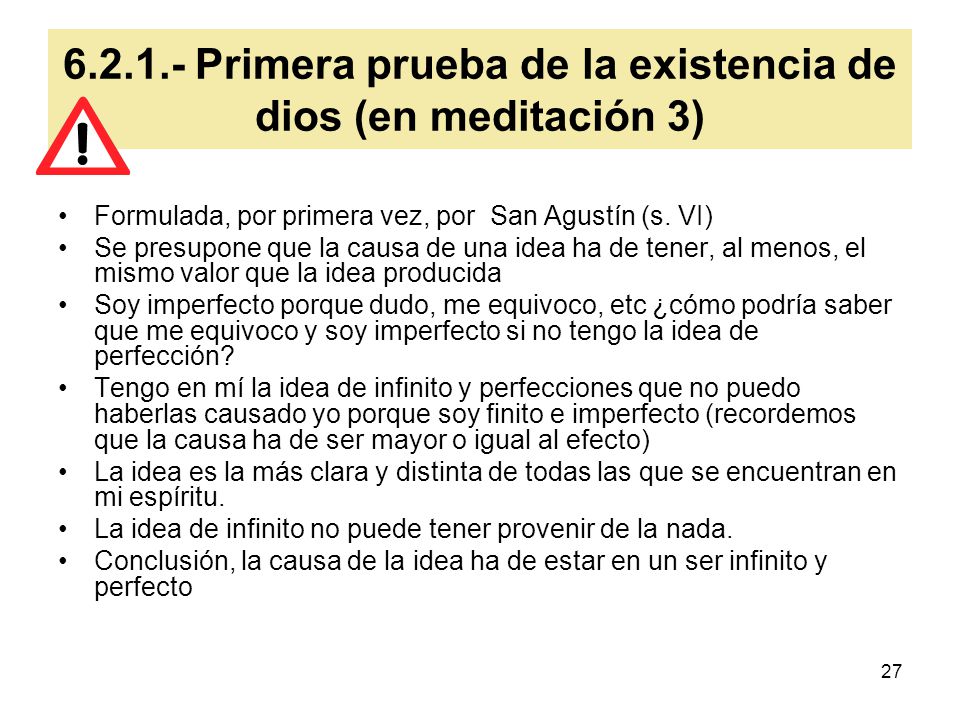 Primera prueba de la existencia de dios (en meditación 3)