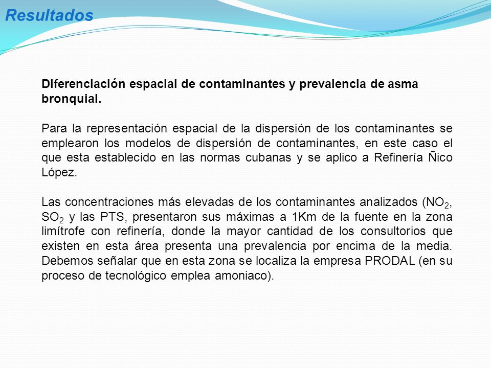 Resultados Diferenciación espacial de contaminantes y prevalencia de asma bronquial.