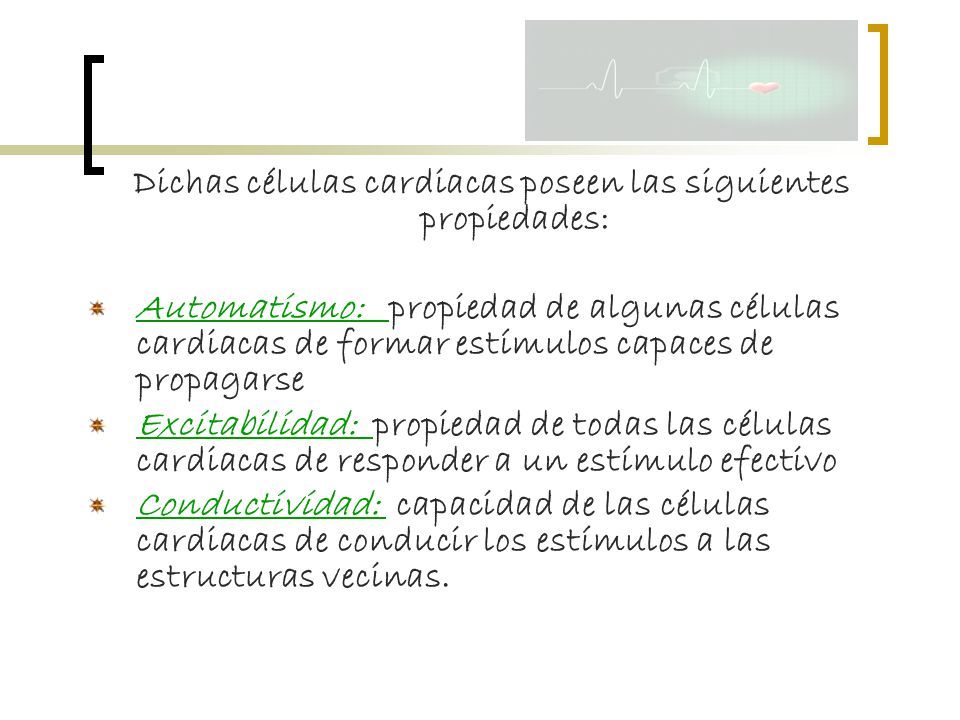 Dichas células cardiacas poseen las siguientes propiedades: