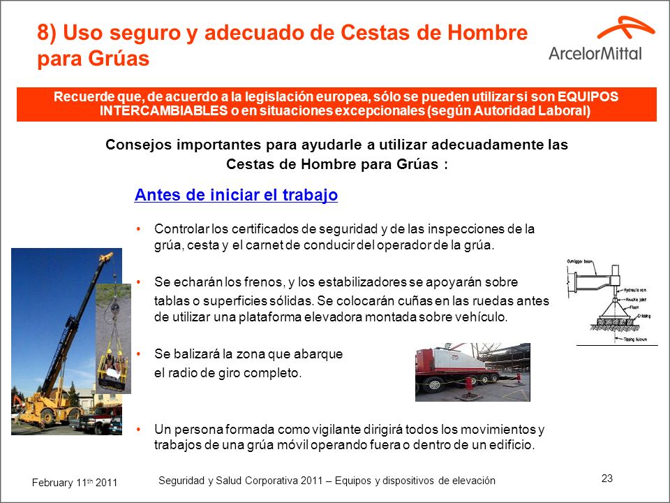 8) Uso seguro y adecuado de Cestas de Hombre para Grúas