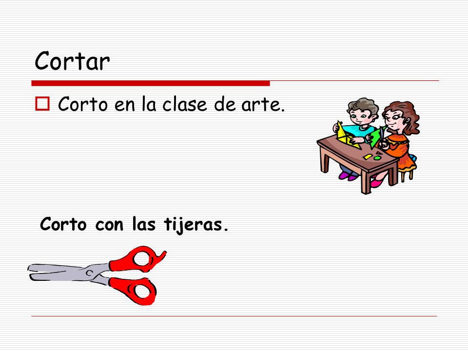 Cortar Corto en la clase de arte. Corto con las tijeras.