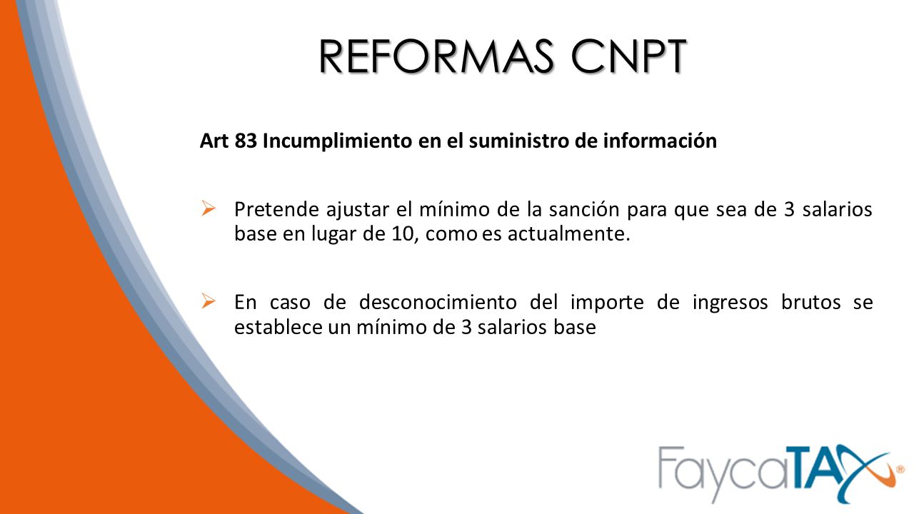 REFORMAS CNPT Art 83 Incumplimiento en el suministro de información