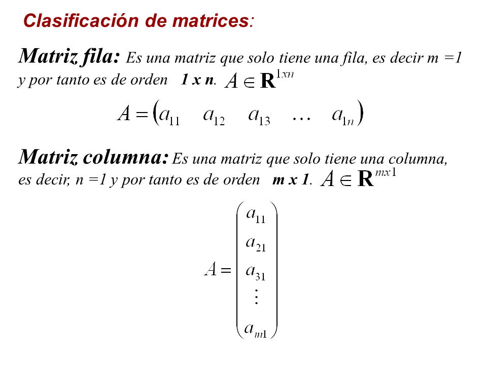 MATRICES Concepto Se llama matriz de orden m x n a todo conjunto de  elementos aij dispuestos en m líneas horizontales (filas) y n verticales  (columnas) - ppt video online descargar