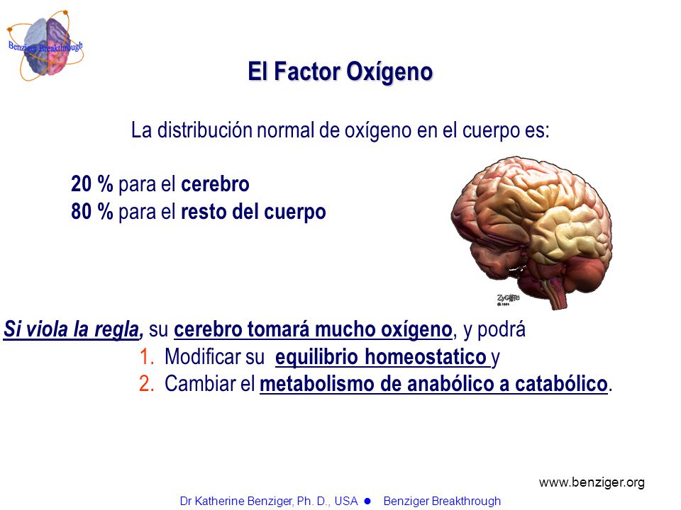 El Factor Oxígeno La distribución normal de oxígeno en el cuerpo es: