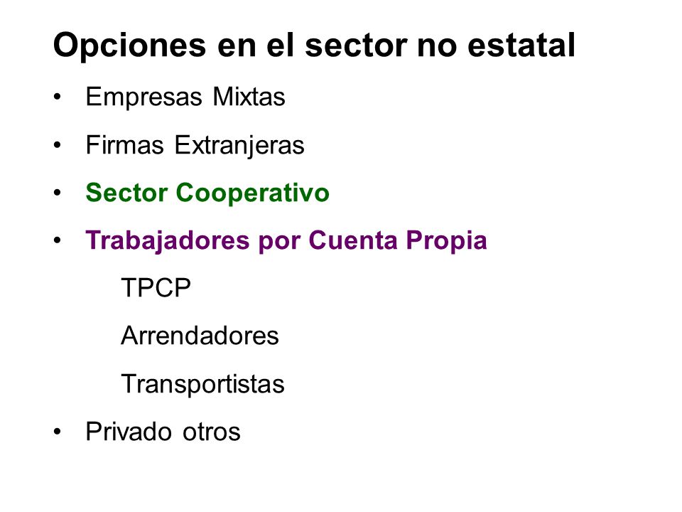 Opciones en el sector no estatal