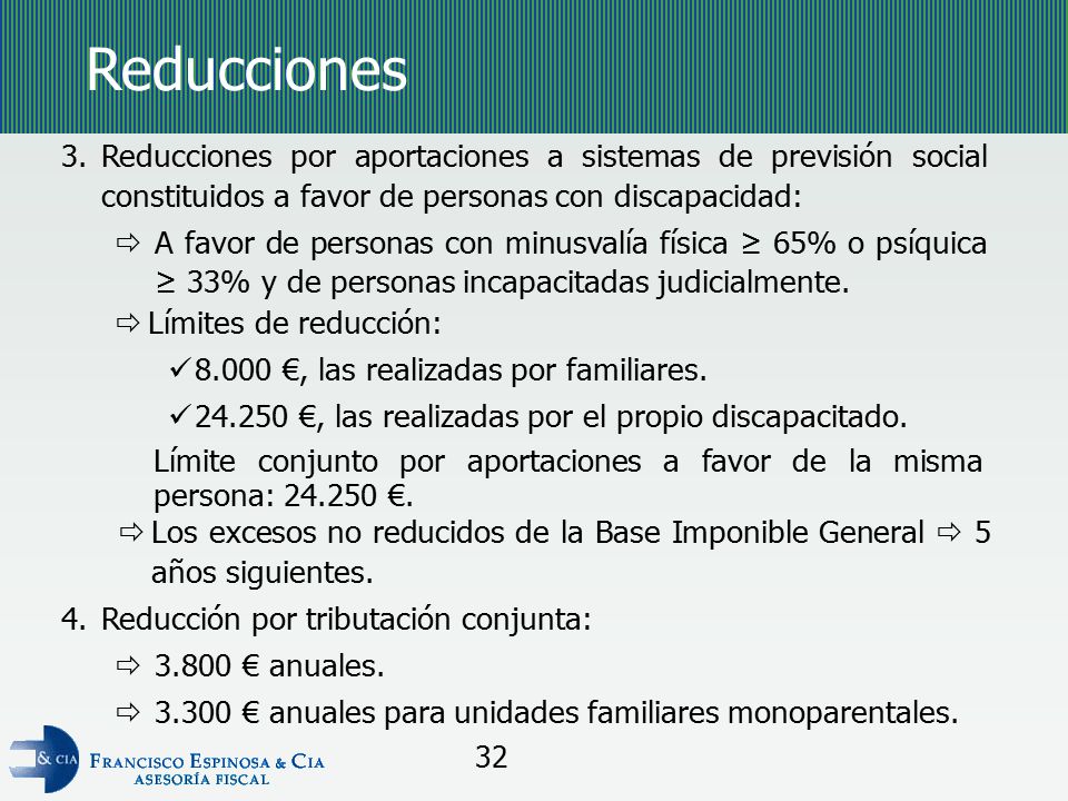Reducciones Reducciones por aportaciones a sistemas de previsión social constituidos a favor de personas con discapacidad: