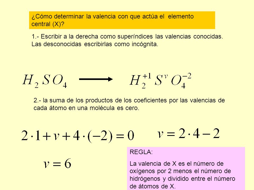 ¿Cómo determinar la valencia con que actúa el elemento central (X)