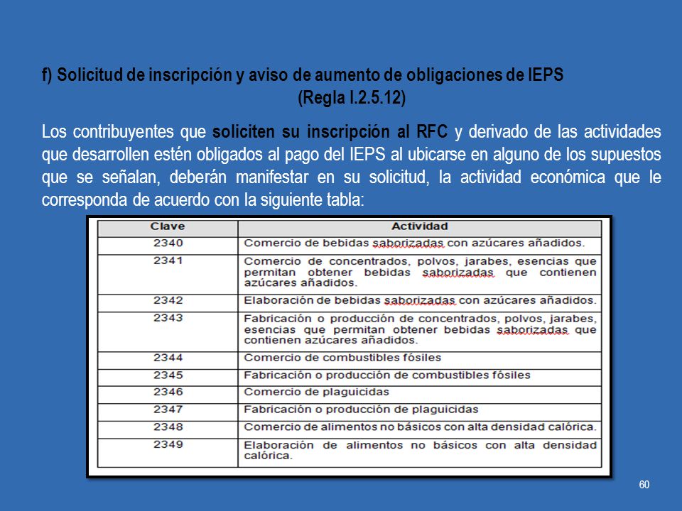 f) Solicitud de inscripción y aviso de aumento de obligaciones de IEPS