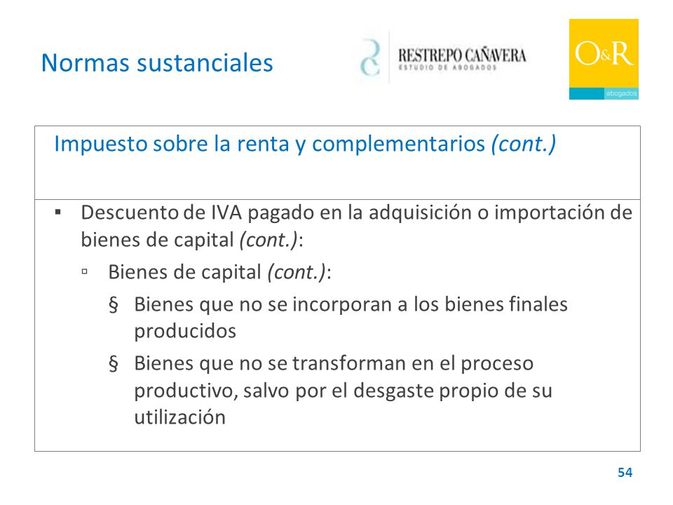 Normas sustanciales Impuesto sobre la renta y complementarios (cont.)