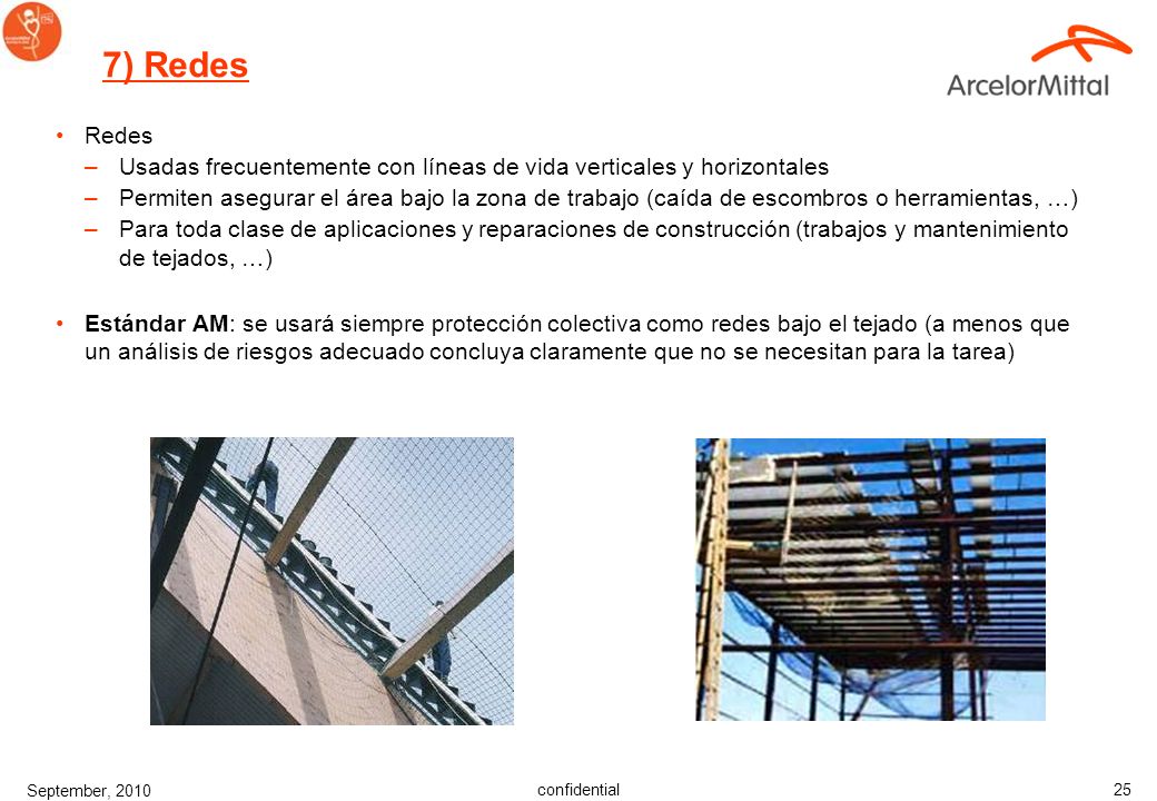 7) Redes Redes. Usadas frecuentemente con líneas de vida verticales y horizontales.