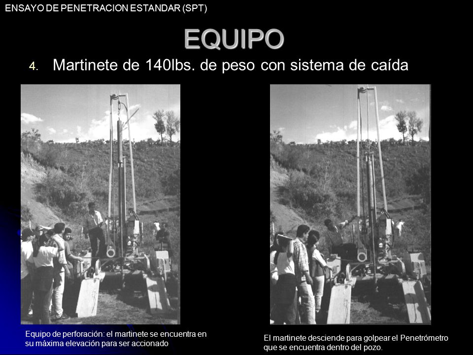 EQUIPO Martinete de 140lbs. de peso con sistema de caída