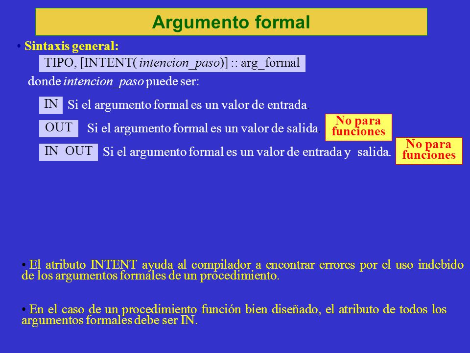 Argumento formal Sintaxis general: