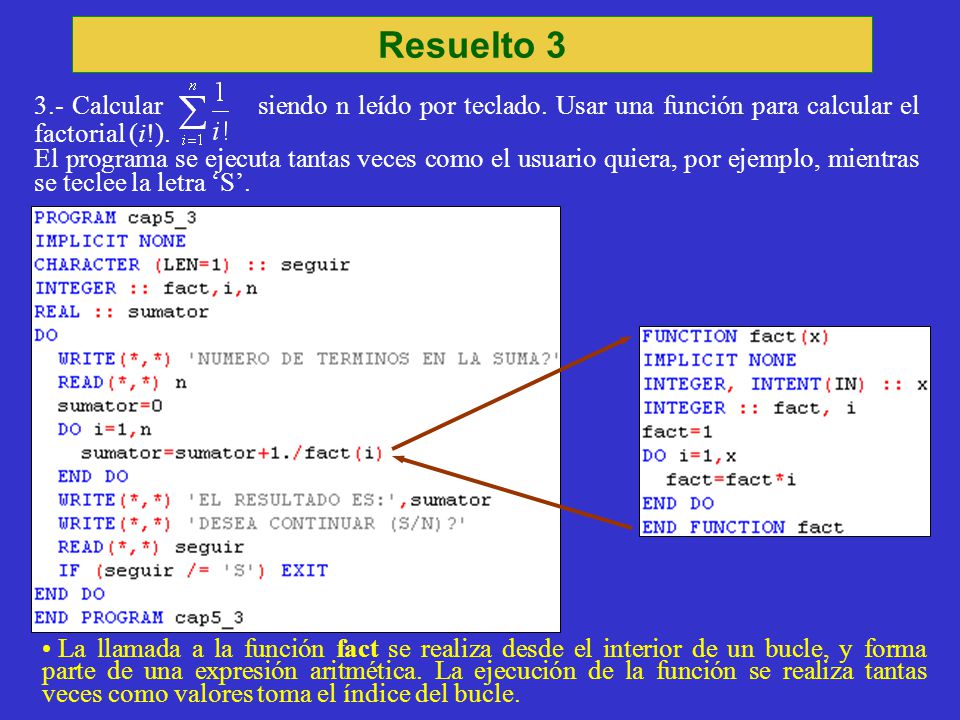 Resuelto Calcular siendo n leído por teclado. Usar una función para calcular el factorial (i!).