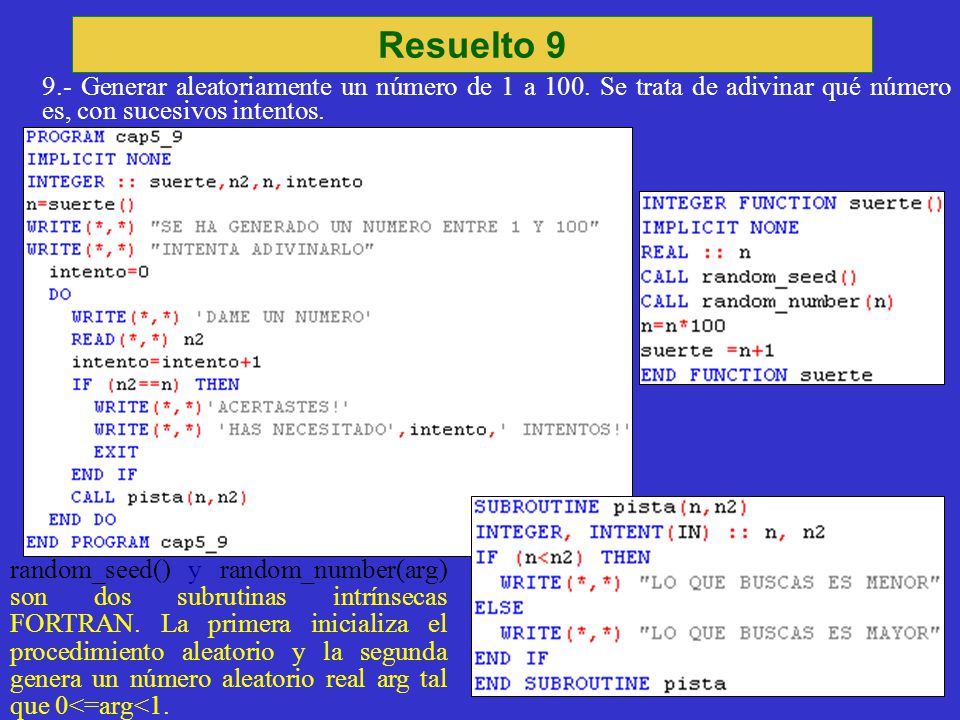 Resuelto Generar aleatoriamente un número de 1 a 100. Se trata de adivinar qué número es, con sucesivos intentos.