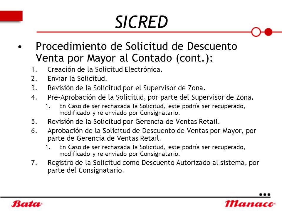 SICRED Procedimiento de Solicitud de Descuento Venta por Mayor al Contado (cont.): Creación de la Solicitud Electrónica.