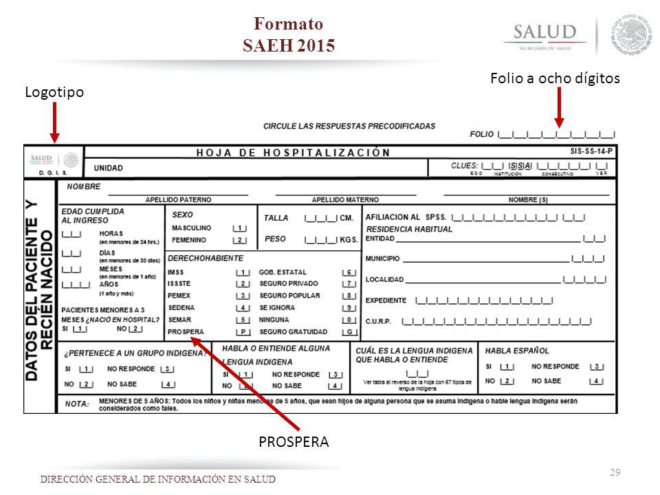 Formato SAEH 2015 Logotipo Folio a ocho dígitos PROSPERA
