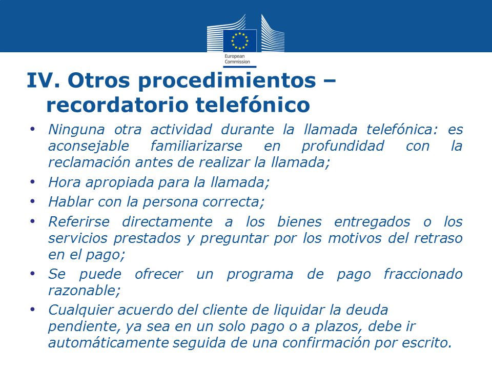 IV. Otros procedimientos – recordatorio telefónico