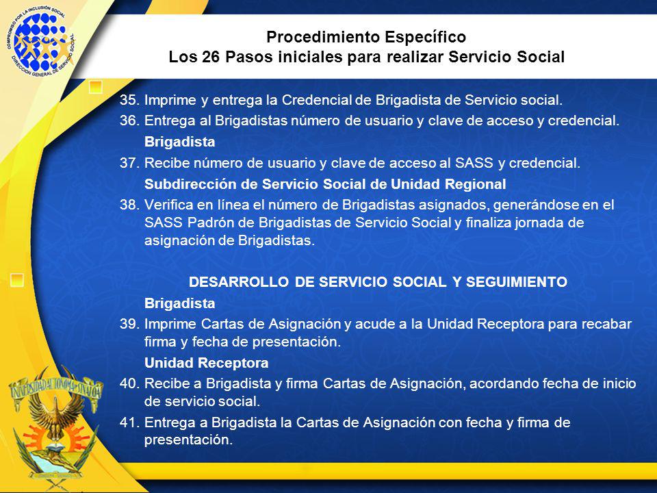 Procedimiento Específico Los 26 Pasos iniciales para realizar Servicio Social